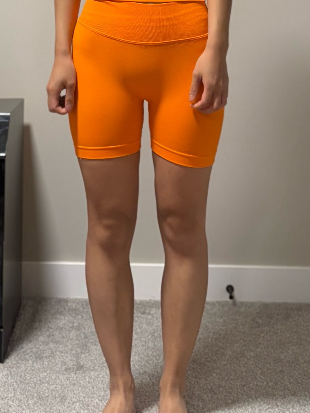 Seamless Bright Orange Biker Athletic Sportswear Activewear Shorts